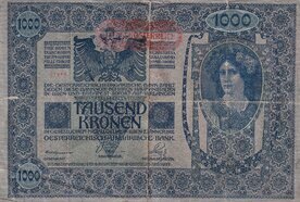 1000 Kronen 1902 s pretlačou (stav 3/4)