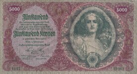5000 Kronen 1922 neperforovaná (stav 1/2)