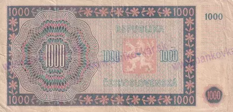 1000 Kčs 1945 neperforovaná séria 26Cstav 3/4