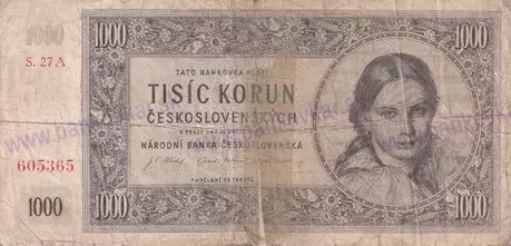 1000 Kčs 1945 neperforovaná séria 27A stav 4