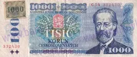 1000 Kčs 1985 CZ kolok lepený séria C54 (stav 2/3)
