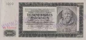 1000 Korun 1942 perforovaná séria Ha (stav UNC)