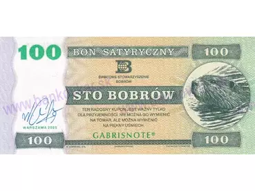 100 Bobrów (2025) Bon satyryczny, podpis M.Gábriš