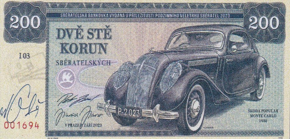 100 Korun 2023 ŠKODA Popular Monte Carlo 1938 MAGNETKA