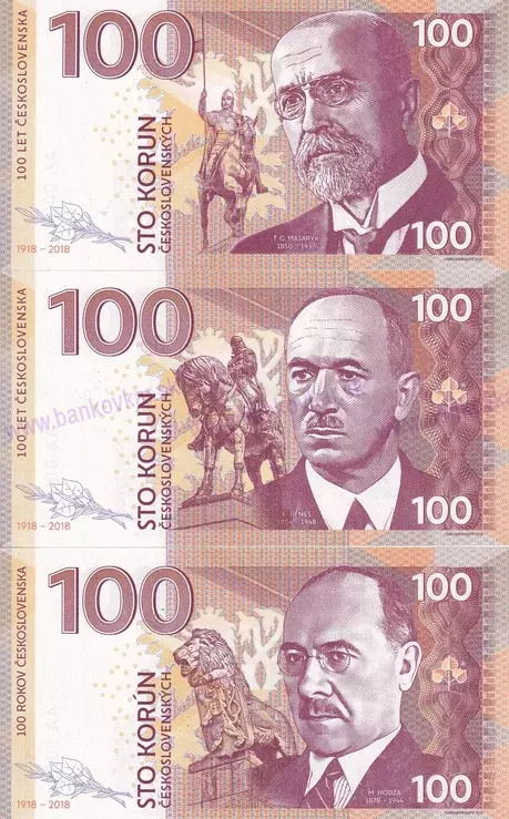 100 Korun ČSR Sada 3 prezidentov