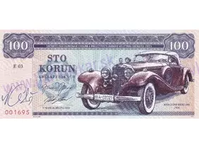 100 Korun Mercedes-Benz 540 Zapadlík (2021) podpis perom