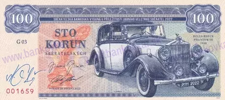 100 Korun Rolls Royce Phantom III (2022) podpis M.Gábriš