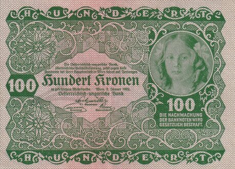 100 Kronen 1922 neperforovaná stav 0