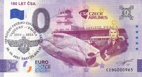 100 Let ČSA (CZBG 2023-1) pečiatka 100 r. prvého letu Praha - BA Vajnory