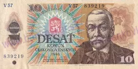 10 Kčs 1986 nepefor.séria J 16 (stav 3/4)