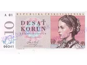 10 korún československých (2026) podpis M.Gábriš