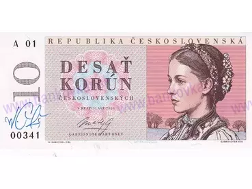 10 korún československých (2026) podpis M.Gábriš