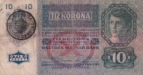 10 Kronen 1915 pretlač Romania 1919 stav 3