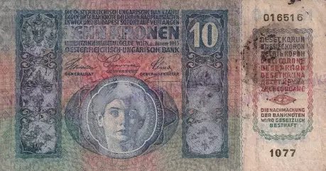 10 Kronen 1915 pretlač Romania 1919 stav 3