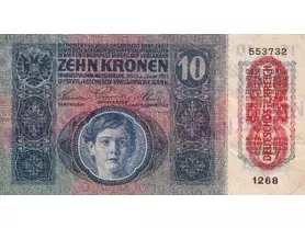 10 Kronen 1915 s pretlačou (stav 2/3)