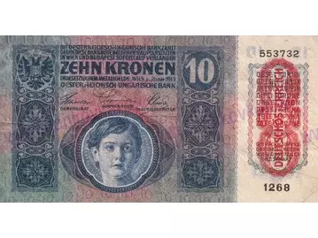 10 Kronen 1915 s pretlačou (stav 2/3)