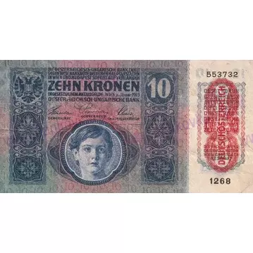 10 Kronen 1915 s pretlačou (stav 2/3)