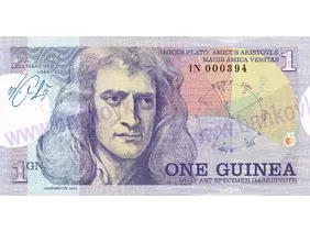 1 Guinea/21 Shillings Isaac Newton (2022) podpis