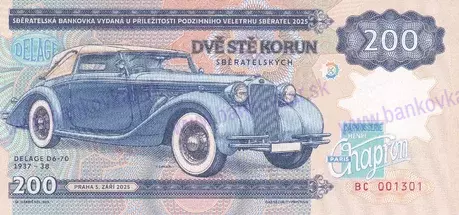 200 korun 2025 Zapadlík B - Delage D6-70 1937-1938