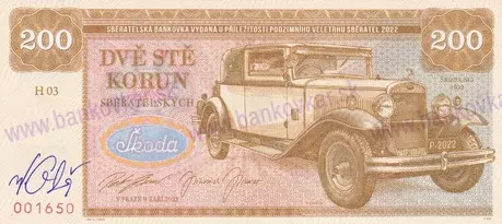 200 Korun Škoda 645 podpis M.Gábriš