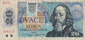 20 Kčs 1988 kolkovaná séria H30 (stav 3/4)