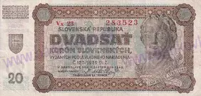 20 Ks 1942 neperforovaná séria Vx (stav 2)