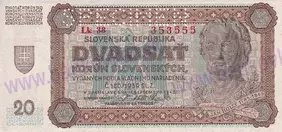 20 Ks 1942 perforovaná séria Lk (stav N/UNC)
