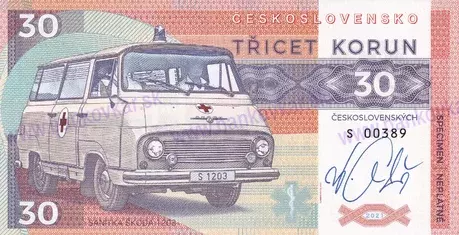 30 Korun Sanitka Škoda 1203 2021 podpis M.Gábriš