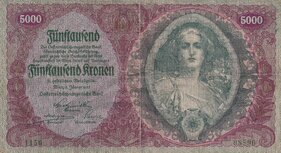 5000 Kronen 1922 neperforovaná (stav 2-)