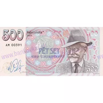 500 korun československých (2025) A.Mucha, podpis M.Gábriš