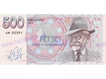 500 korun československých (2025) A.Mucha, podpis M.Gábriš