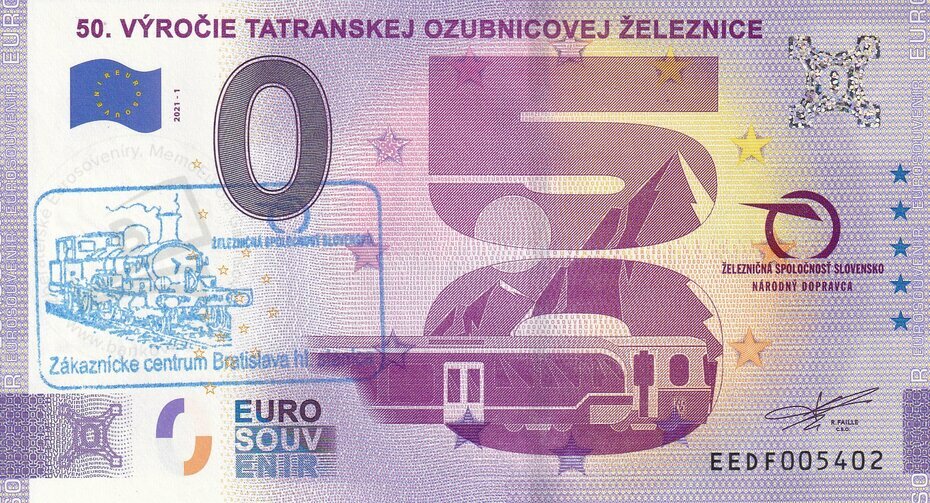 50.výročie Tatranskej Ozubnicovej Železnice EEDF 2021-1 pečiatka Bratislava2