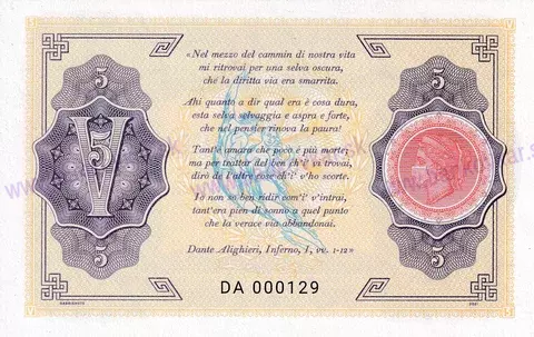 5 Lire Dante Alighieri 2021