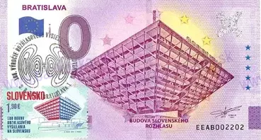 Bratislava - budova Slovenského rozhlasu (EEAB 2023-9) pečiatka a známka 100 r. rozhlas. vysielania v SR