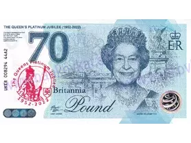 Britania 70 Pound A2 (UKER 44A2) Queen Elizabeth II.-pečiatka červená
