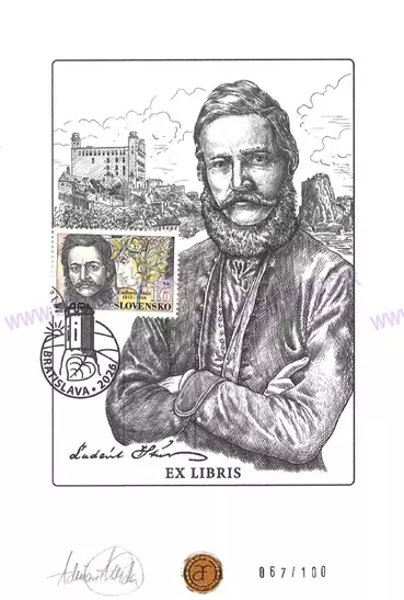 Ex Libris Ľudovít Štúr ... známka + kašet + pečať a podpis A.Ferda