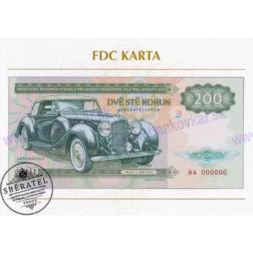 FDC karta LAGONDA V12 1938 - Sběratel Praha 09/2026