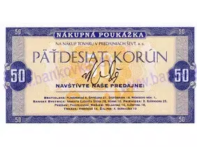 Nákupná poukážka 50 Korún ŠEVT podpis