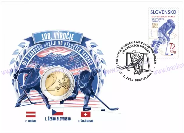 Numizmatická obálka: 100.výročie konania ME v ľadovom hokeji vo Vysokých Tatrách