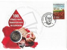 Numizmatická obálka: 100.výročie prvej transfúzie krvi na Slovensku