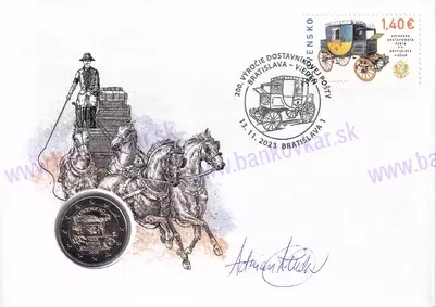 Numizmatická obálka: 200.výročie Expresnej dostavníkovej pošty Bratislava-Viedeň