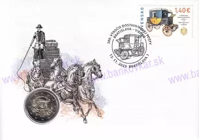 Numizmatická obálka: 200.výročie Expresnej dostavníkovej pošty Bratislava-Viedeň