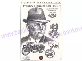 Pamätný list F.Janeček (JAWA)- známka, pečiatka a podpis A.Ferda
