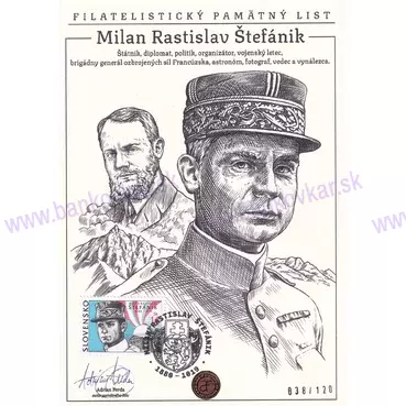 Pamätný list M.R.Štefánik - známka, pečiatka a podpis A.Ferda