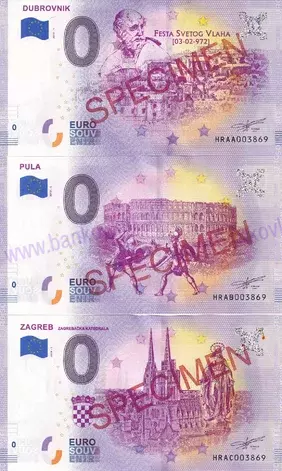 Set 3ks Chorvátsko Dubovnik+Pula+Zagreb SPECIMEN
