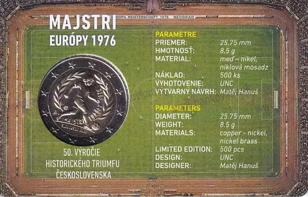 Zberateľská karta 2€ SK 2026 UNC - 50.výročie víťazstva futbalistov ČSSR na ME 1976 v Belehrade
